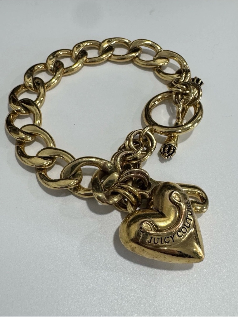 Vintage Juicy Couture Gold Heart Charm Link Bracelet